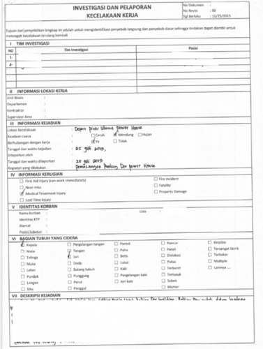 Laporan  Kecelakaan  kerja  Petro Training Asia
