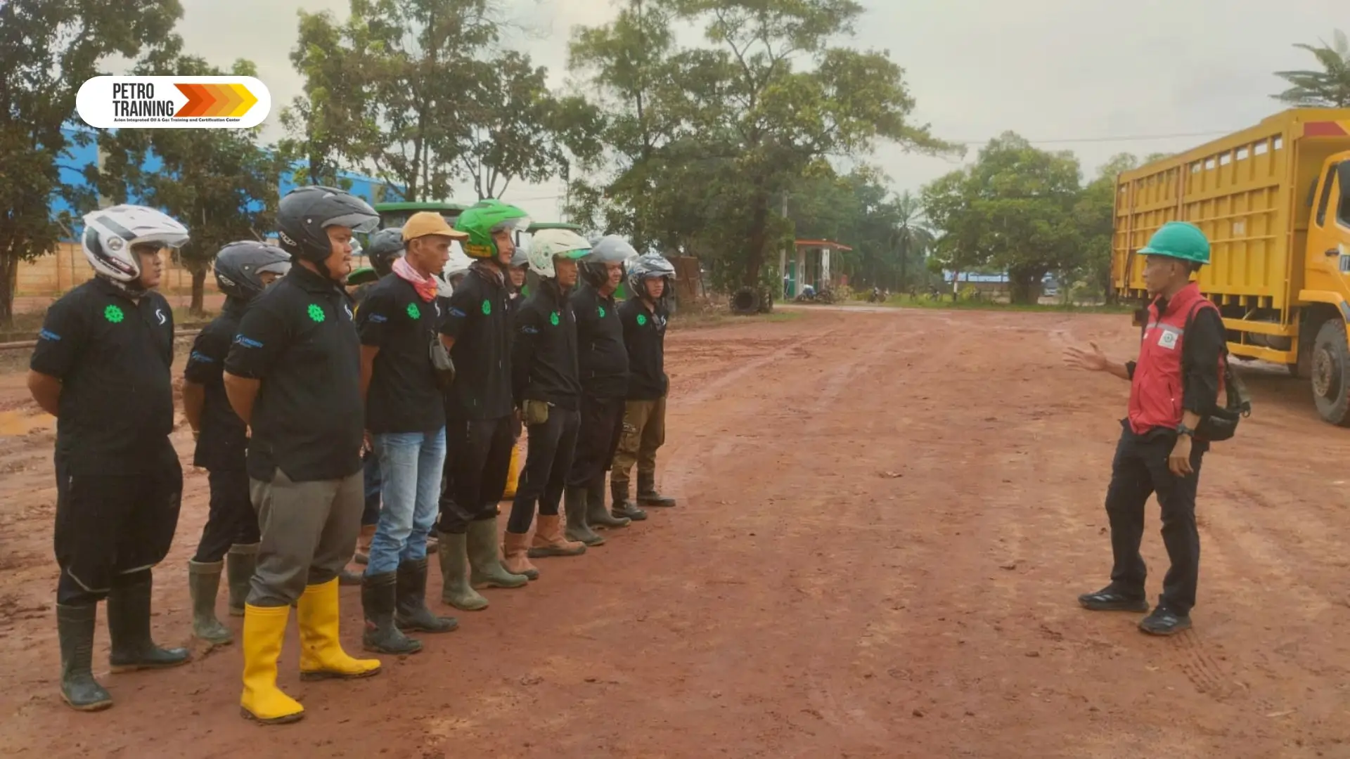 PetroTraining instructor briefing operator participants at an industrial site
