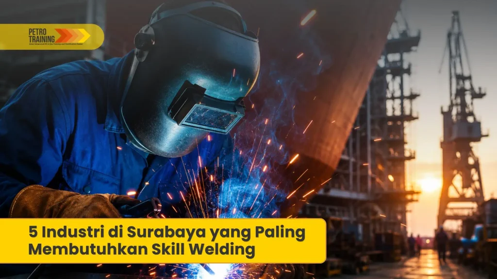 welder bersertifikasi bnsp sedang mengelas pipa industri