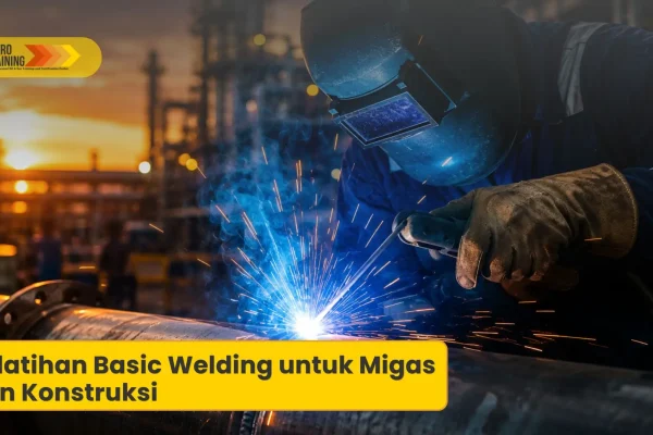 Welder profesional sedang melakukan praktik basic welding di industri migas.