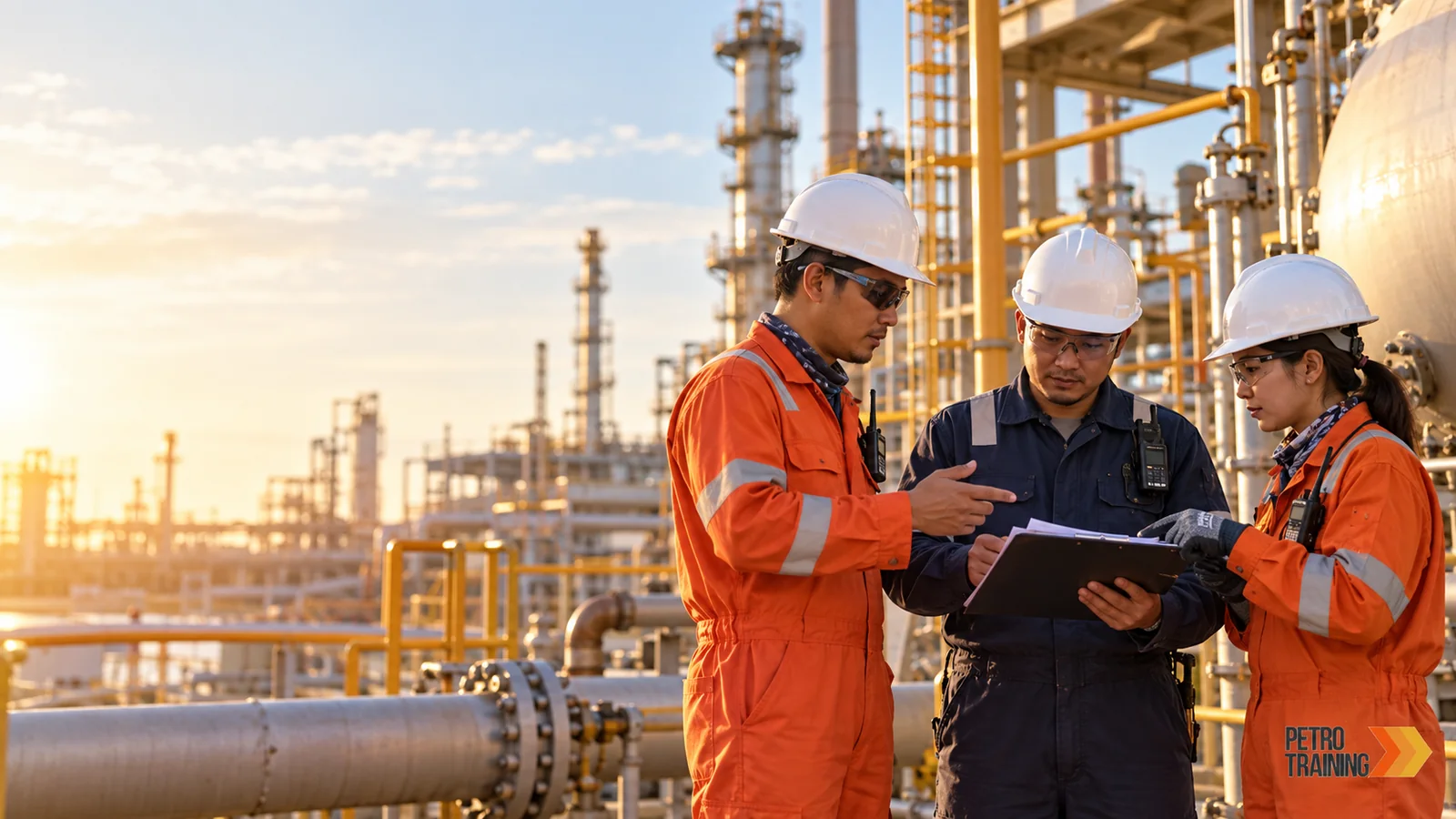 Ilustrasi kegiatan pengujian gas dengan watermark PetroTraining Asia