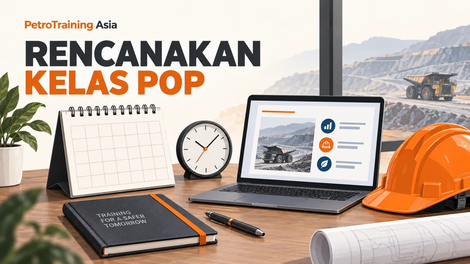 Ilustrasi kalender tanpa tanggal, jam, dan perlengkapan belajar POP