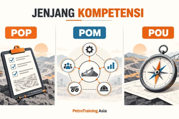 Ilustrasi tiga jenjang kompetensi pengawas: POP, POM, dan POU